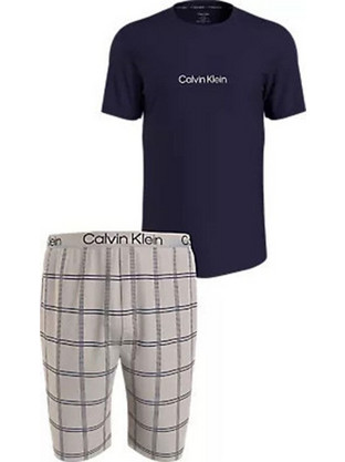 Calvin Klein Καλοκαιρινές Ανδρικές Πιτζάμες Βαμβακερές Καρό Navy Μπλε 000NM2183E-O1M