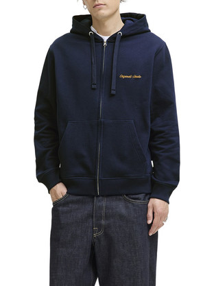 Jack & Jones Ανδρική Ζακέτα Φούτερ με Κουκούλα και Φερμουάρ Navy Μπλε 12282901