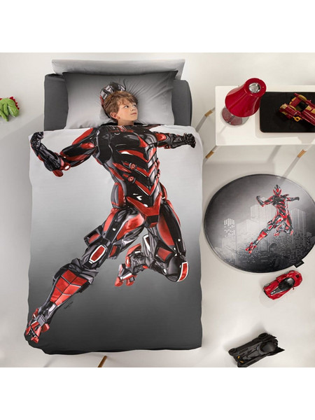 Saint Clair Bionic Σετ Παιδική Παπλωματοθήκη Μονή Microfiber 165x225 Γκρι Κόκκινη