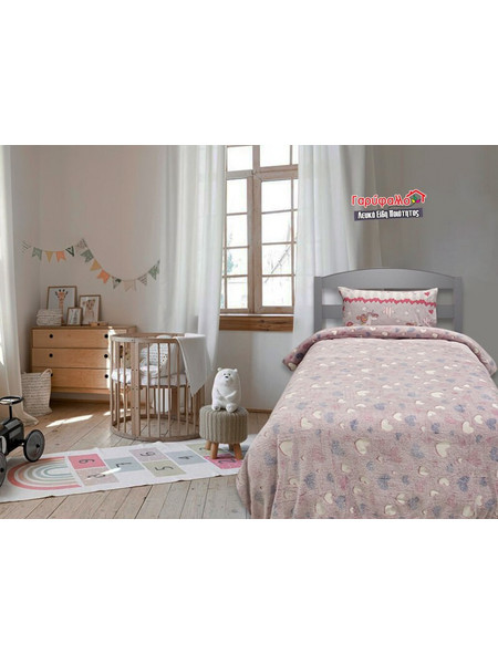 Γαρύφαλλο Παιδική Κουβέρτα Fleece Καρδούλες Φωσφοριζέ 160x220 Ροζ