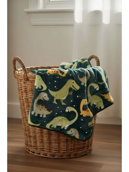 Astron Dinosaurs Κουβέρτα Κούνιας Βελουτέ 110x140 Πράσινη