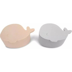 Filibabba Christian the Whale Βρεφικό Δοχείο Φαγητού Σιλικόνης Pearl Blue/Toasted Almond 2τμχ