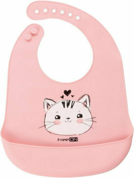 FreeON Kitty Αδιάβροχη Σαλιάρα Σιλικόνης με Κουμπί & Τσέπη 6m+ Ροζ