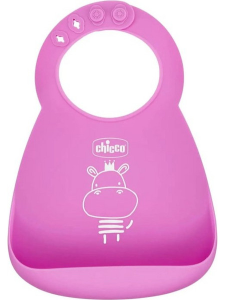 Chicco Easy Roll Αδιάβροχη Σαλιάρα Σιλικόνης με Κουμπί & Τσέπη 6m+ Φούξια