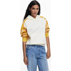 Desigual Γυναικείο Φούτερ Oversized με Κουκούλα & Τσέπες Άσπρο Κίτρινο 25WWSK07-1011