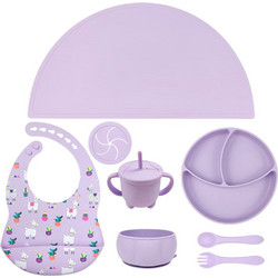 QueenMother Βρεφικό Σετ Φαγητού Σιλικόνης Llama Lilac 8τμχ