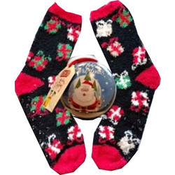Ider Fleece Γυναικείες Κάλτσες Κοντές Αντιολισθητικές Μαύρες Κόκκινες με Σχέδια 2519252-8