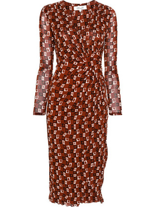 Diane Von Furstenberg Charlotte Midi Βραδινό Φόρεμα Κρουαζέ Καφέ DVFDL2S017CSBRS-C5987
