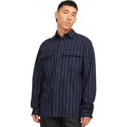 Jack & Jones Ανδρικό Πουκάμισο Βαμβακερό Ριγέ Μακρυμάνικο Κανονική Γραμμή Navy Μπλε 12274955