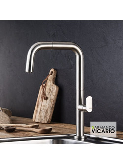 Armando Vicario Eva 400746-110 Μπαταρία Κουζίνας Πάγκου Διπλής Παροχής Ανάμεικτη με Ντουζ Inox