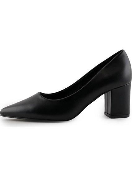 Love4shoes Γόβες Δερμάτινες με Χοντρό Χαμηλό Τακούνι Μαύρες 2809