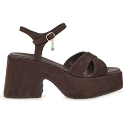Komis & Komis Γυναικεία Πέδιλα Suede Σοκολατί με Χοντρό Χαμηλό Τακούνι και Φιάπα E803
