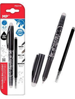 MP Σετ Στυλό Gel που Σβήνει 0.7mm Μαύρο 2τμχ PE217N
