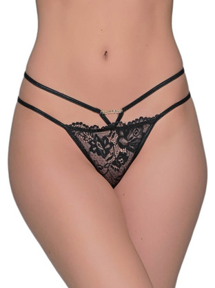 Milena By Paris Γυναικείο Sexy String με Δαντέλα Μαύρο 7686