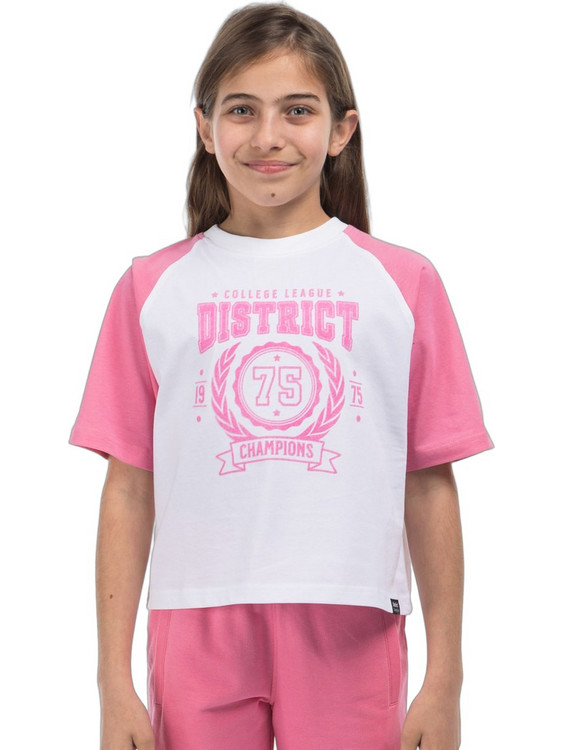 District75 Παιδικό T-Shirt Κοντομάνικο Λευκό Ροζ 126KGCR-726-091