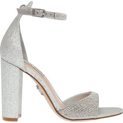 Steve Madden Γυναικεία Πέδιλα Δερμάτινα Ασημί με Χοντρό Ψηλό Τακούνι και Στρας SM11002942-04004-968
