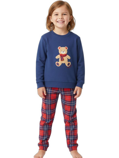 Noidinotte Bear Παιδική Πιτζάμα Συνθετική Χειμωνιάτικη Navy Μπλε Κόκκινη FE2196
