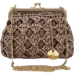 Bag to Bag Γυναικείο Τσαντάκι Χιαστί Ψάθινο Σομόν με Αλυσίδα CN26013