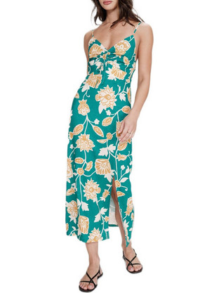 Grace & Mila Midi Καλοκαιρινό Βραδινό Φόρεμα Floral Μεταξωτό Βεραμάν 145836