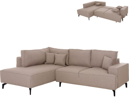 HomeMarkt Saffira Γωνιακός Καναπές Κρεβάτι Αριστερή Γωνία με Αποθηκευτικό Χώρο Μπεζ 270x195x100cm HM3303.03L