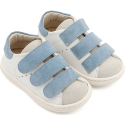 Babywalker Βαπτιστικά Sneakers για Αγόρι Δερμάτινα Λευκά Γαλάζια BS3096