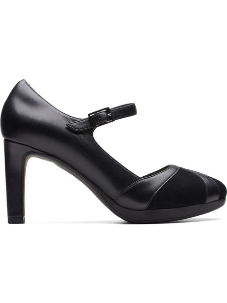 Clarks Γόβες Δερμάτινες με Χοντρό Ψηλό Τακούνι Μπαρέτα & Φιάπα Μαύρες 26174115
