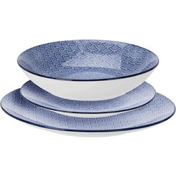 Excellent Houseware Σετ Πιάτα Φαγητού Πορσελάνης Λευκά Μπλε 18τμχ Q04000120
