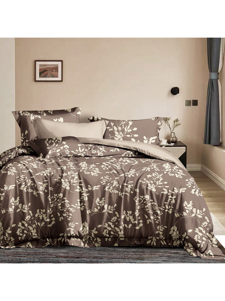 Beauty Home Σετ Σεντόνια Υπέρδιπλα Βαμβακοσατέν με Λάστιχο 165x200+30 Memories Art 12693 Καφέ