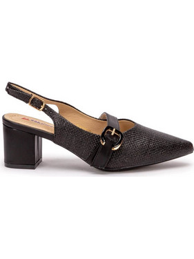 Zak Shoes Γόβες Slingback Δερμάτινες με Χοντρό Χαμηλό Τακούνι Μαύρες SD30020