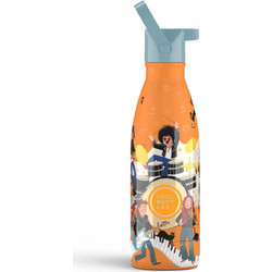 Cool Bottles Music Beat Παιδικό Παγούρι Θερμός Ανοξείδωτο BPA Free με Καλαμάκι Πορτοκαλί 350ml