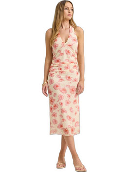 Enzzo Caroline Midi Καλοκαιρινό Φόρεμα για Γάμο / Βάπτιση Floral Μπεζ 261302