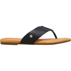 UGG Carey Flip Δερμάτινες Γυναικείες Σαγιονάρες Μαύρες 1142177-BLK