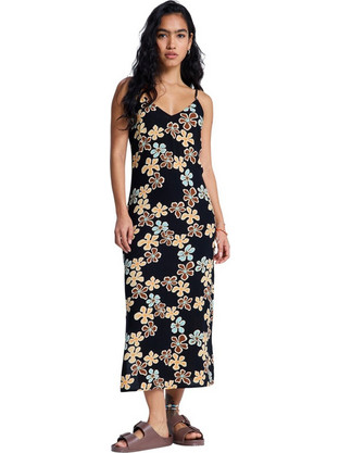 Roxy Stay Sunny Maxi Καλοκαιρινό Καθημερινό Φόρεμα Floral Μεταξωτό Μαύρο ERJWD03932-KVJ8