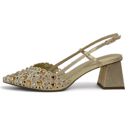 Menbur Γόβες Slingback Δερμάτινες με Χοντρό Χαμηλό Τακούνι & Στρας Χρυσές AM70100