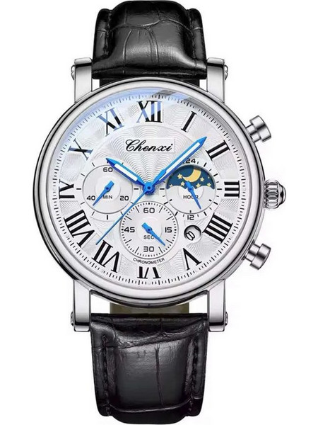 Chenxi Moonphase Celestial Ανδρικό Ρολόι Χρονογράφος με Μαύρο Δερμάτινο Λουράκι 973