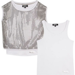 DKNY Σετ Παιδικά T-Shirt Κοντομάνικα Ασημί Λευκό D62618-016