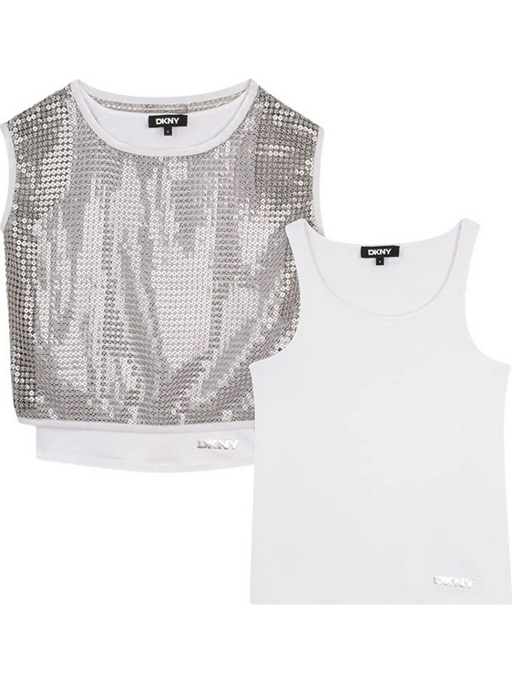 DKNY Σετ Παιδικά T-Shirt Κοντομάνικα Ασημί Λευκό D62618-016
