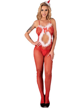 Livco Corsetti Magali Ολόσωμο Καλσόν Διχτυωτό με Δαντέλα Κόκκινο
