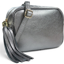 Passaggio Leather Γυναικείο Τσαντάκι Χιαστί Δερμάτινο Ασημί με Στενό Λουρί 5655-KR-105