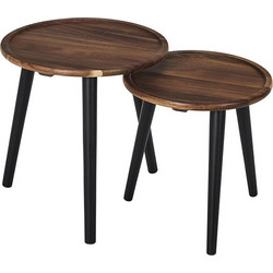 Home Deco Τραπεζάκια Ζιγκόν Σαλονιού Στρογγυλά Μασίφ Ξύλο με Ξύλινη Βάση 2τμχ Φ38xΥ39.5cm HD0290