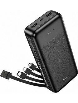 Hoco J163A Power Bank 20000mAh 20W με Ενσωματωμένα Καλώδια USB-C Lightning & micro USB Black