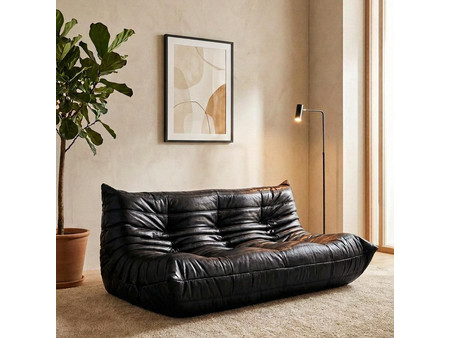 Nextdeco Togo Τριθέσιος Καναπές Δερματίνη Μαύρος 174x102x70cm 36566-09