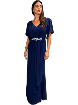 Fibes Fashion Maxi Φόρεμα για Γάμο / Βάπτιση Navy Μπλε 05-9365