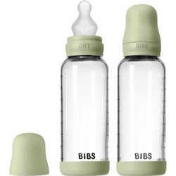 BIBS Σετ Γυάλινα Μπιμπερό με Θηλή Σιλικόνης κατά των Κολικών 0+ Μηνών Mint Green 270ml