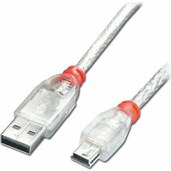 Lindy 41780 Καλώδιο Braided USB-A Male 2.0 to USB-B Mini Male 0.2m Transparent