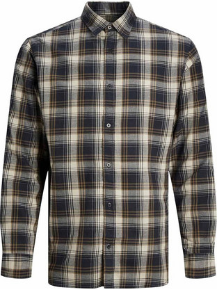 Jack & Jones Ανδρικό Πουκάμισο Βαμβακερό Καρό Μακρυμάνικο Κανονική Γραμμή Ανθρακί 12246980