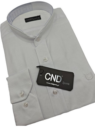 CND Sports Ανδρικό Πουκάμισο Μακρυμάνικο Στενή Γραμμή με Mao Γιακά Λευκό 655