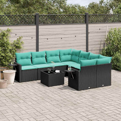 vidaXL Σετ Σαλόνι Κήπου Rattan 9τμχ Μαύρο Μπλε 3219956