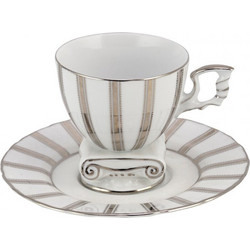 WM Collection Σετ Φλιτζάνια Τσαγιού Πορσελάνης Λευκά Ασημί 220ml 6τμχ 1074