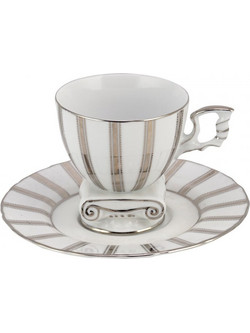 WM Collection Σετ Φλιτζάνια Τσαγιού Πορσελάνης Λευκά Ασημί 220ml 6τμχ 1074